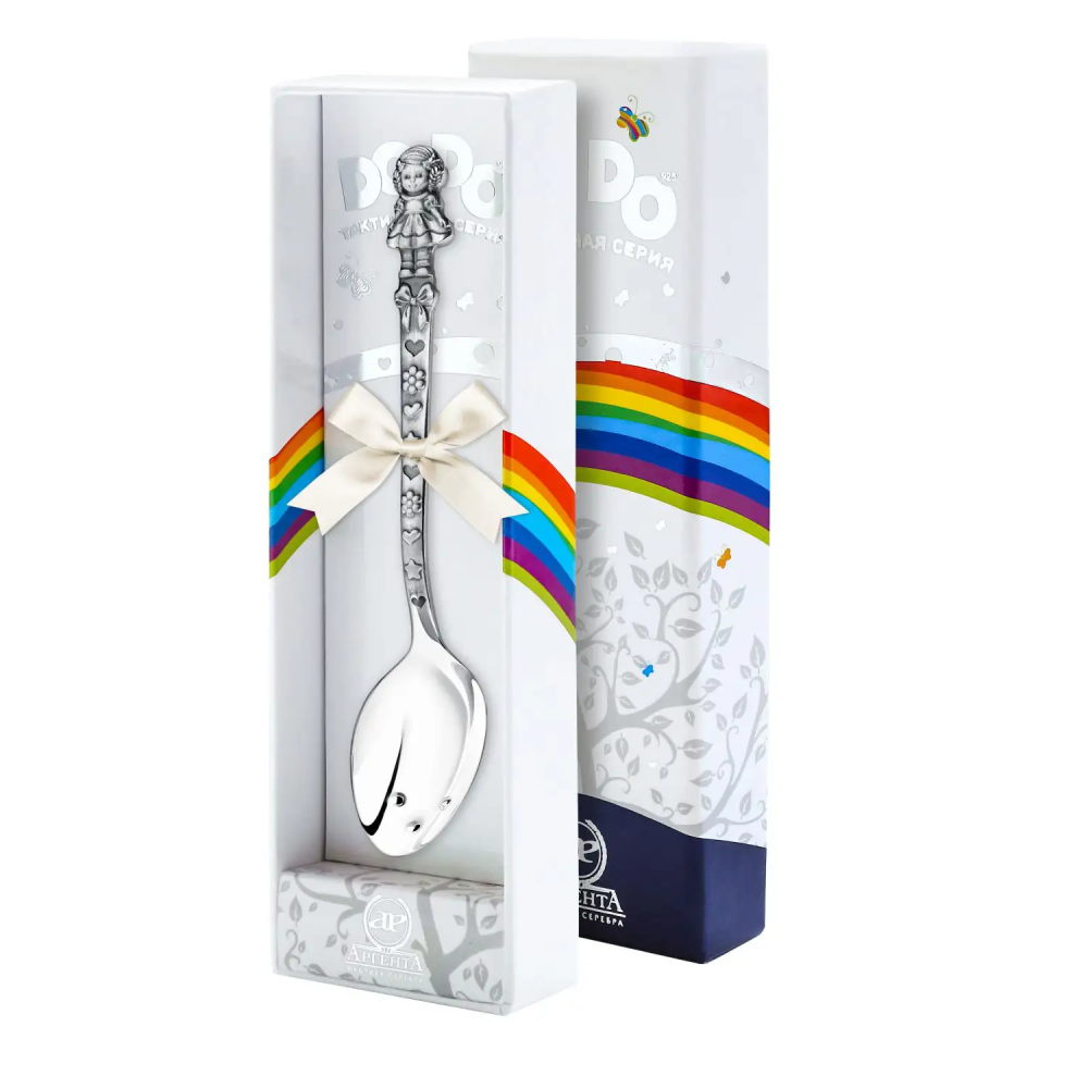 Ложка детская DODO Кукла с бантами с чернением из серебра 925 пробы