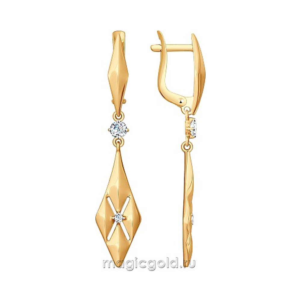 Золотые серьги с фианитом № 163949