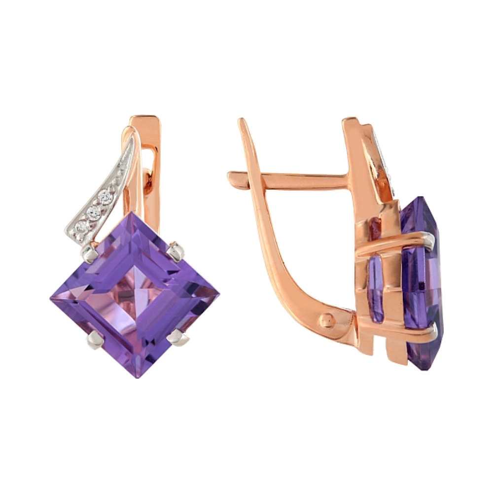 Золотые серьги с аметистом и фианитом № 83155
