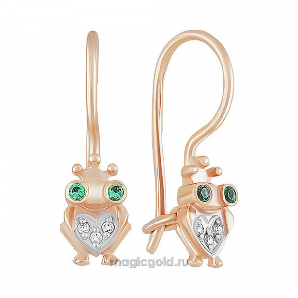 Золотые серьги с фианитом № 163224