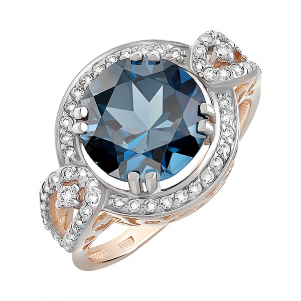 Золотое кольцо с топазом и фианитом № 123086