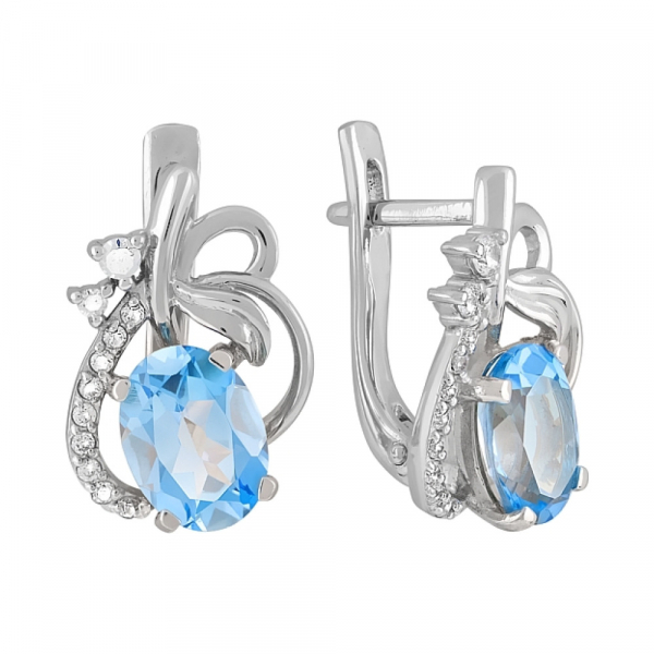 Золотые серьги с топазом и фианитом № 119301