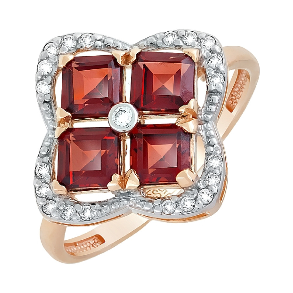 Золотое кольцо с гранатом и фианитом № 118949