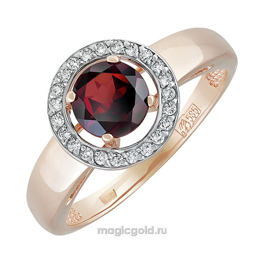 Золотое кольцо с гранатом и фианитом № 139780