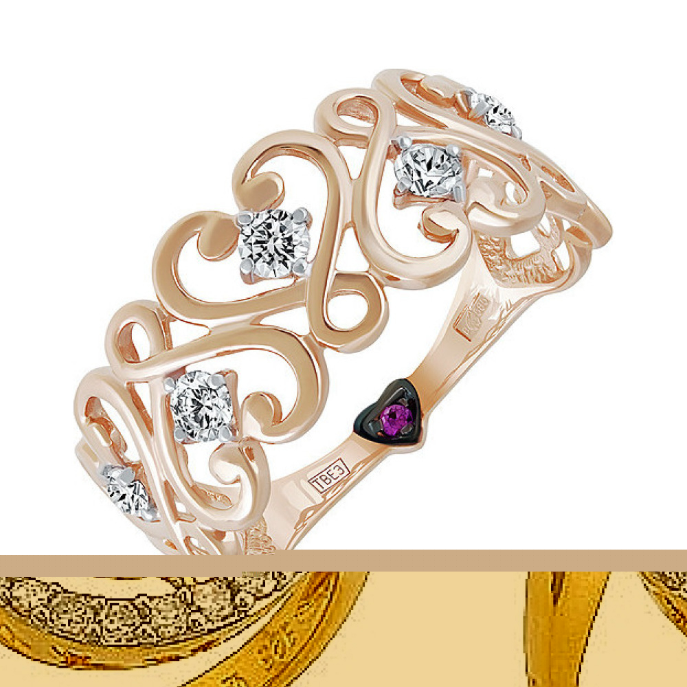 Серебряное кольцо с фианитом и золотым покрытием № 70761