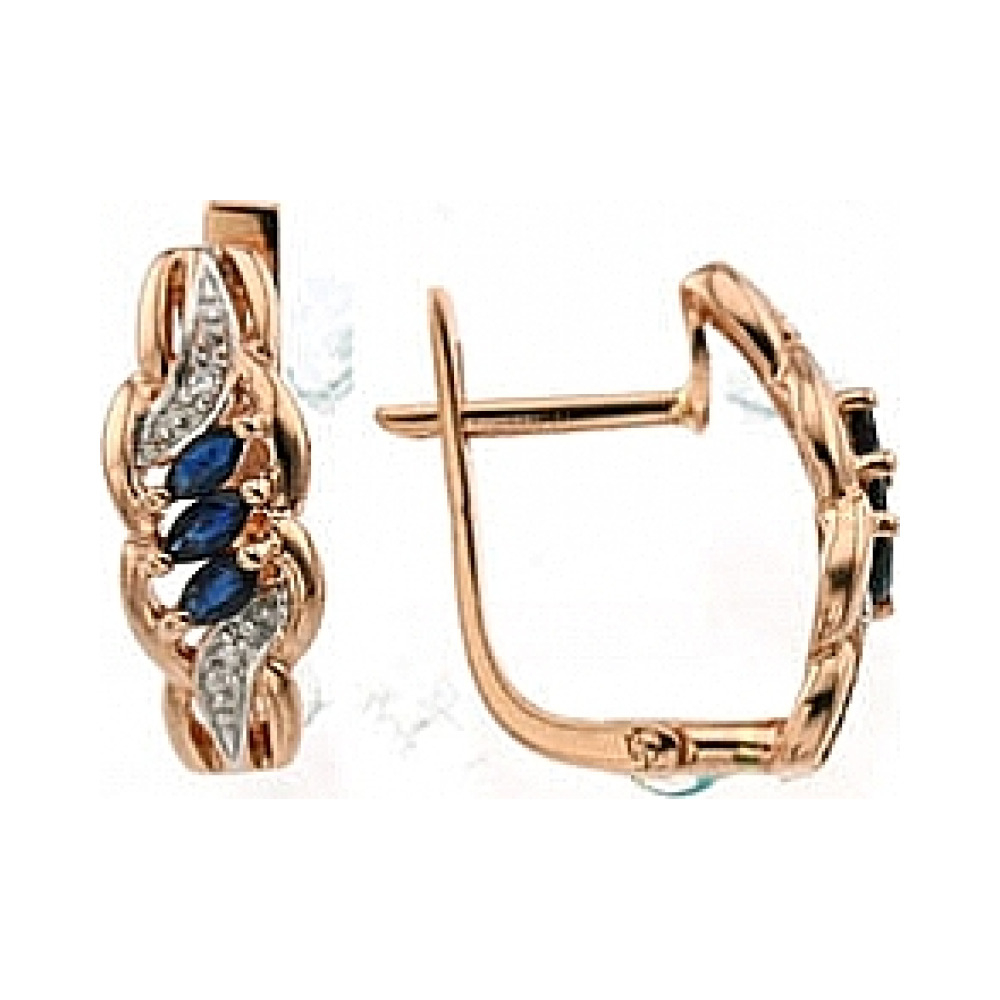 Золотые серьги с бриллиантом и сапфиром № 35950