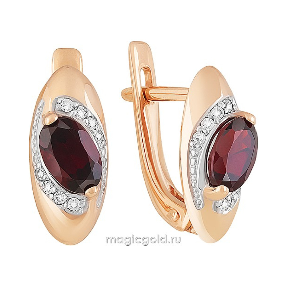 Золотые серьги с гранатом и фианитом № 158960