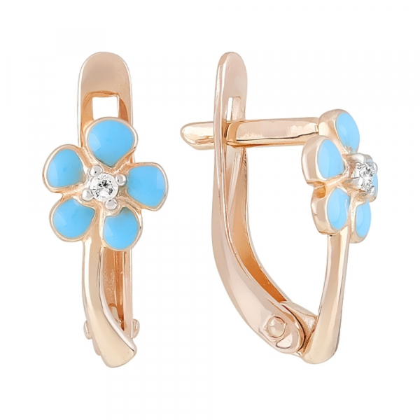 Золотые серьги с фианитами и эмалью № 121959