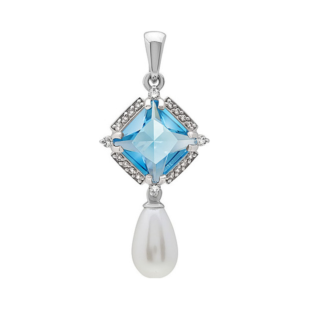 Серебряная подвеска с алпанитом, перл жемчугом и фианитом № 134590