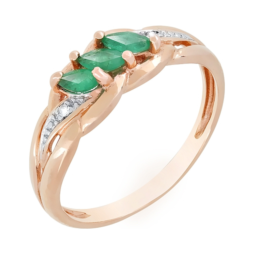 Золотое кольцо с бриллиантом и изумрудом № 7228