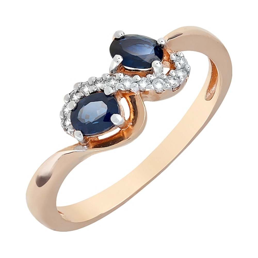 Золотое кольцо с бриллиантом и сапфиром № 81912