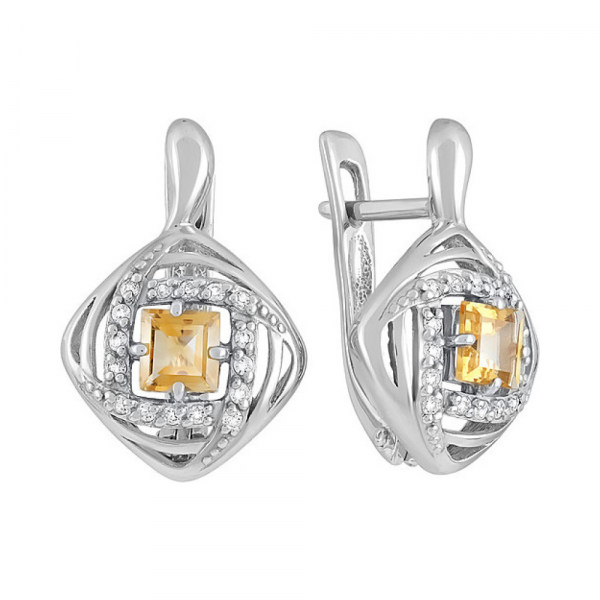 Серебряные серьги с цитрином и фианитом № 132111