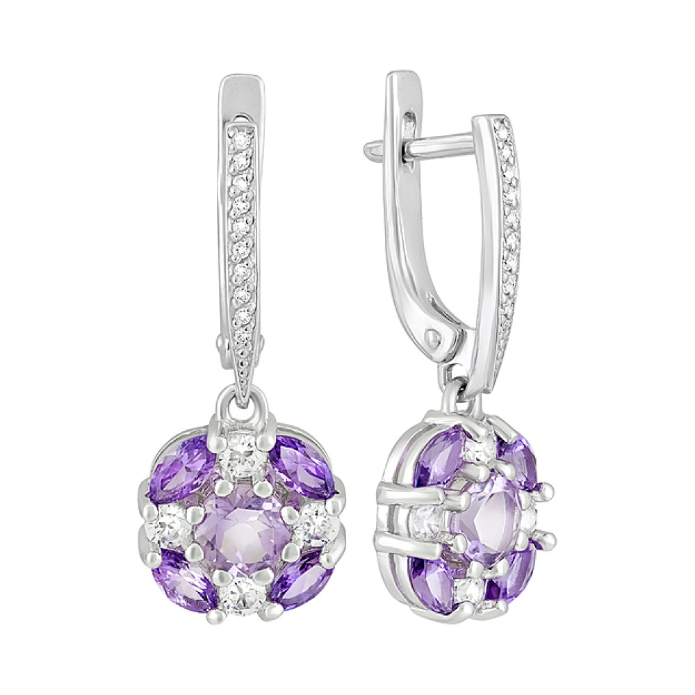 Серебряные серьги с аметистом и фианитом № 123313
