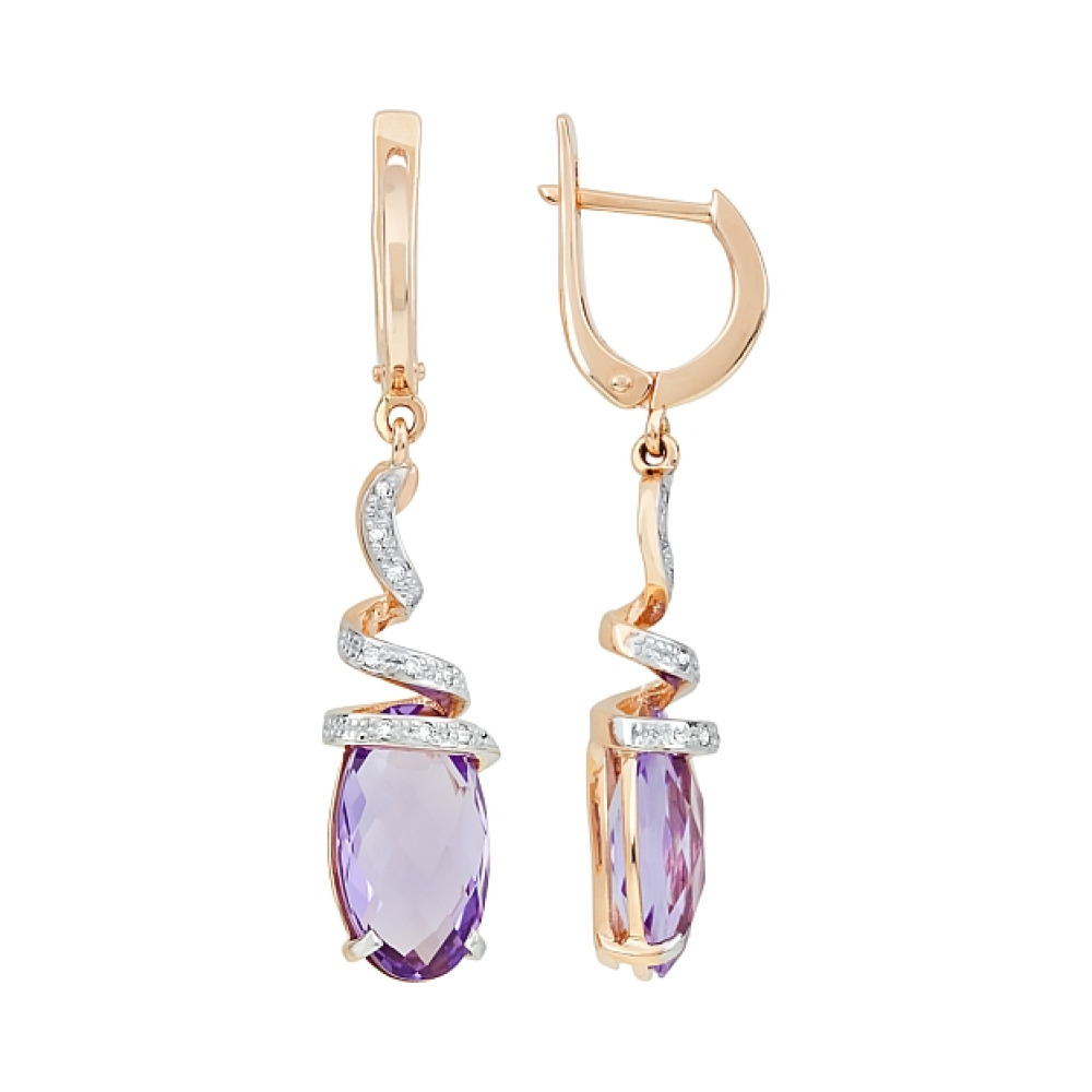 Золотые серьги с аметистом и фианитом № 101386