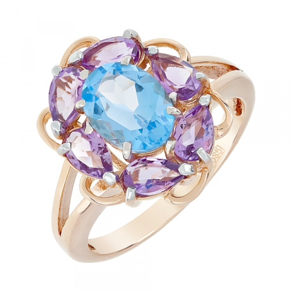 Золотое кольцо с топазом и аметистом № 116271