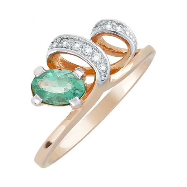 Золотое кольцо с бриллиантом и изумрудом № 96876