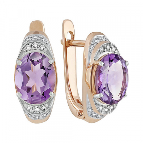 Золотые серьги с аметистом и фианитом № 134476
