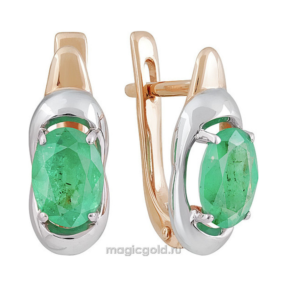 Золотые серьги с изумрудом № 140264