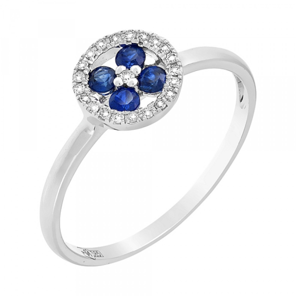 Золотое кольцо с бриллиантами и сапфиром № 107108