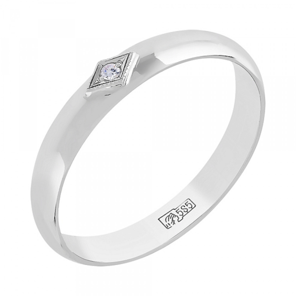  Обручальное кольцо из белого золота с бриллиантом  № 34559