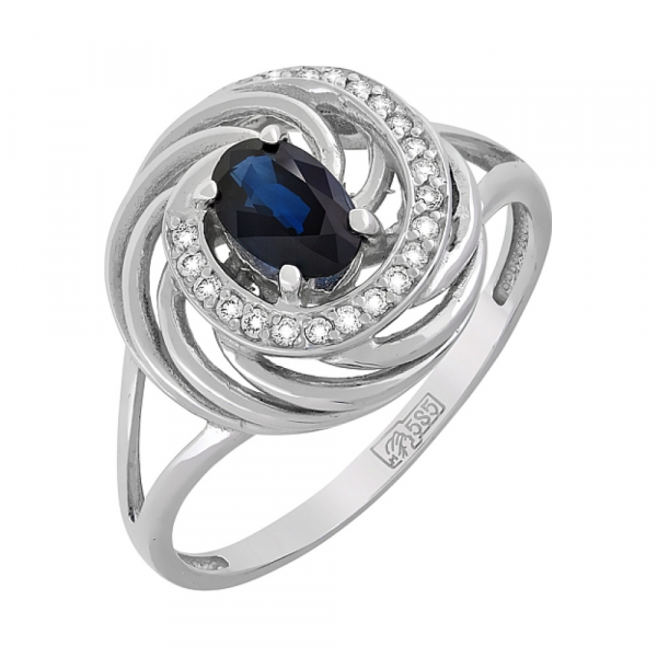 Золотое кольцо с бриллиантом и сапфиром № 119236