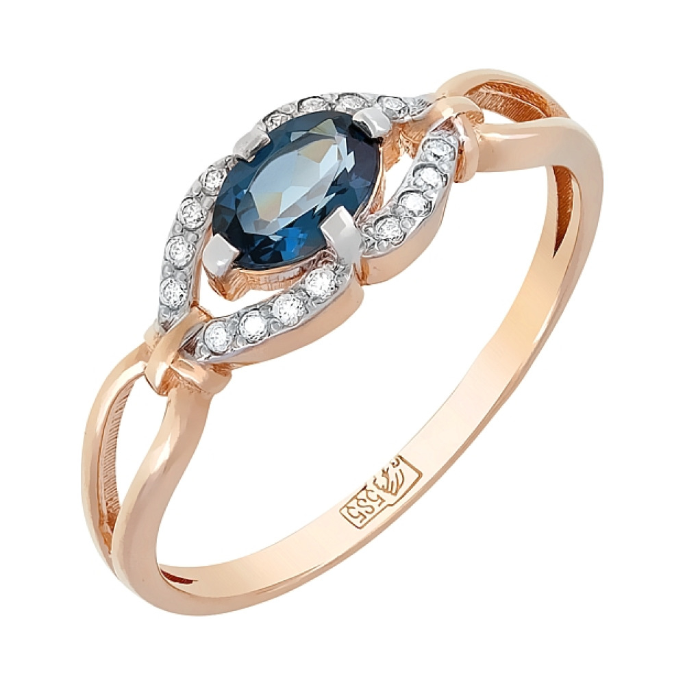 Золотое кольцо с топазом и фианитом № 115367