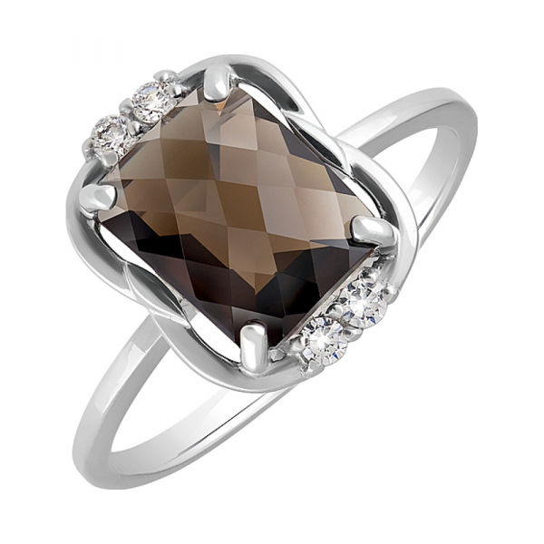 Серебряное кольцо с раухтопазом и фианитом № 129836