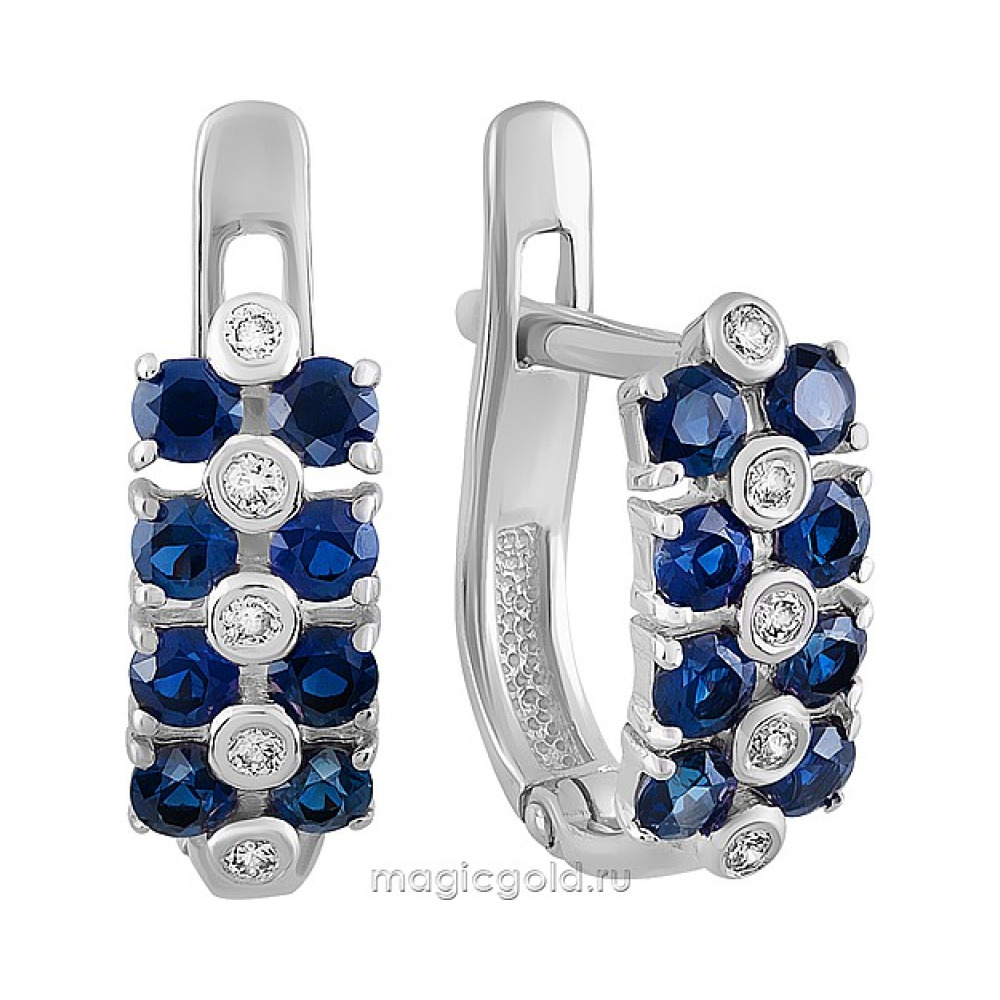 Золотые серьги с бриллиантом и сапфиром № 158869