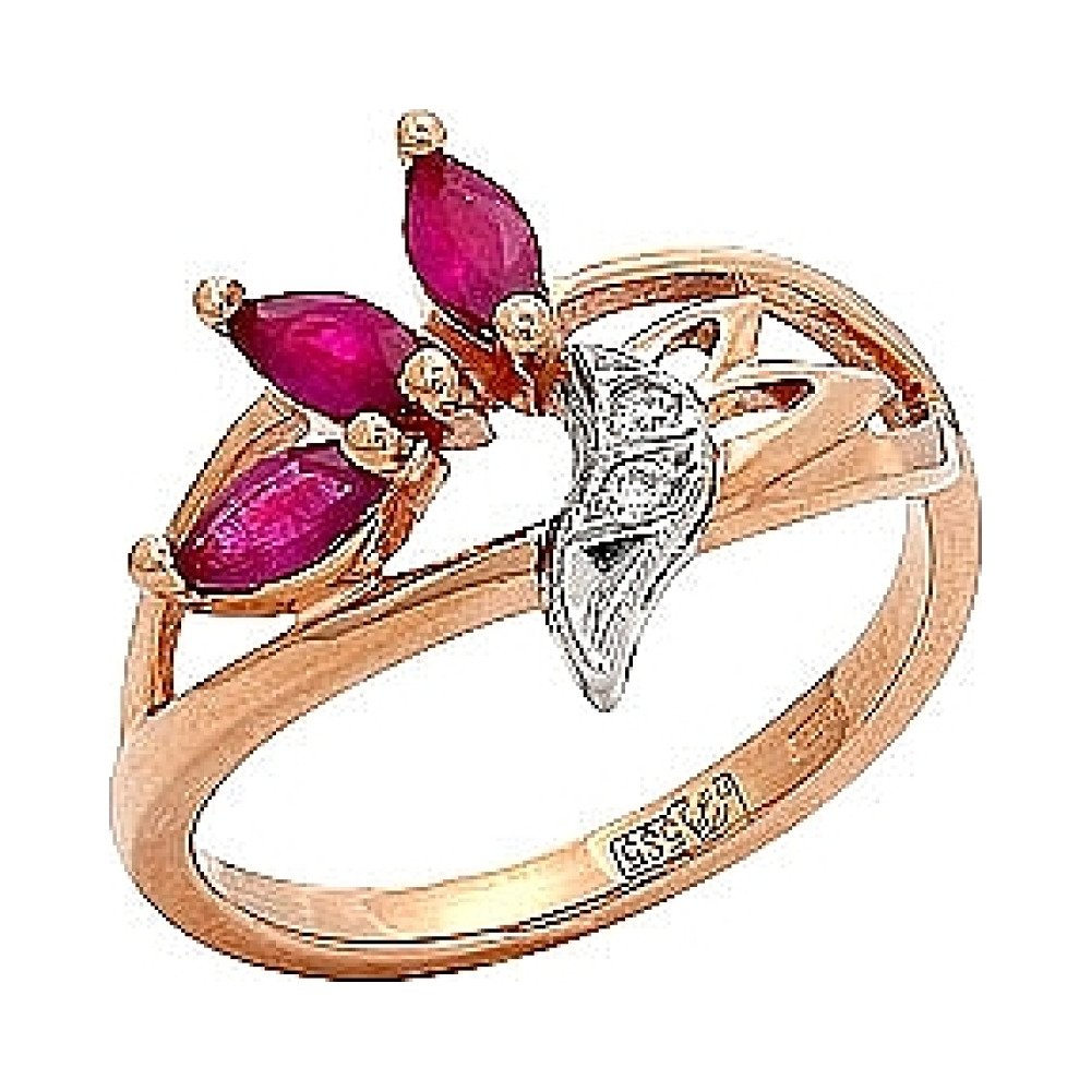 Кольцо с бриллиантом и рубином № 30465