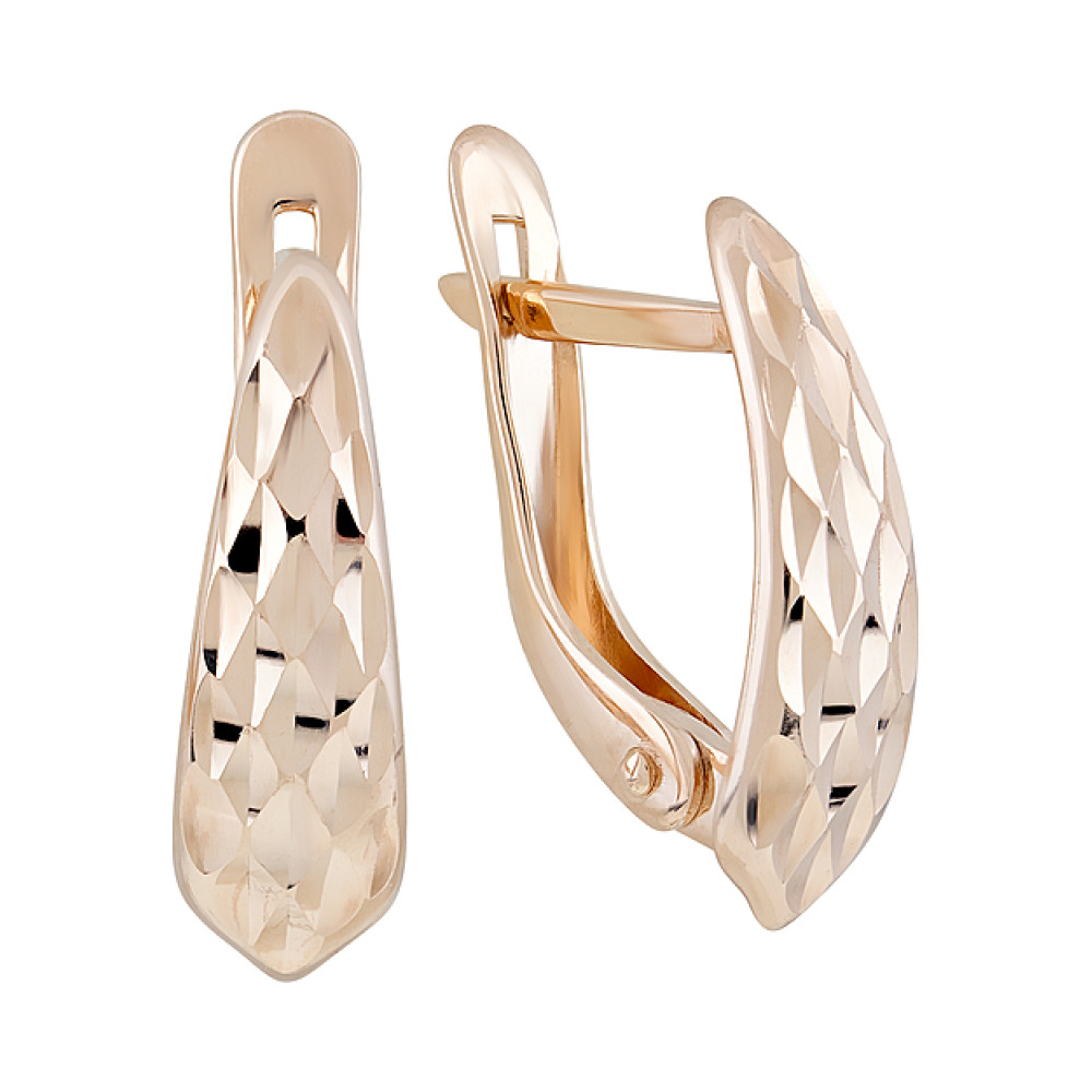 Золотые серьги без камня с алмазкой № 126736