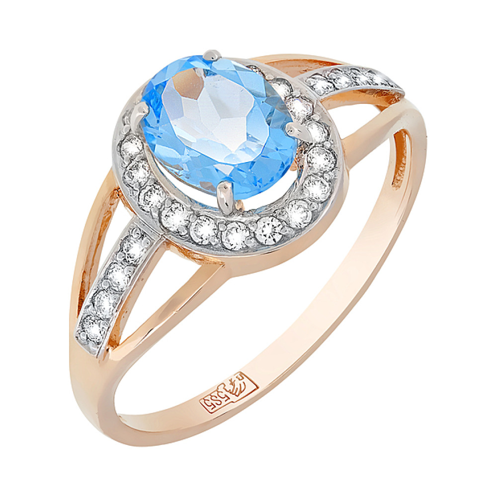 Золотое кольцо с топазом и фианитом № 117592