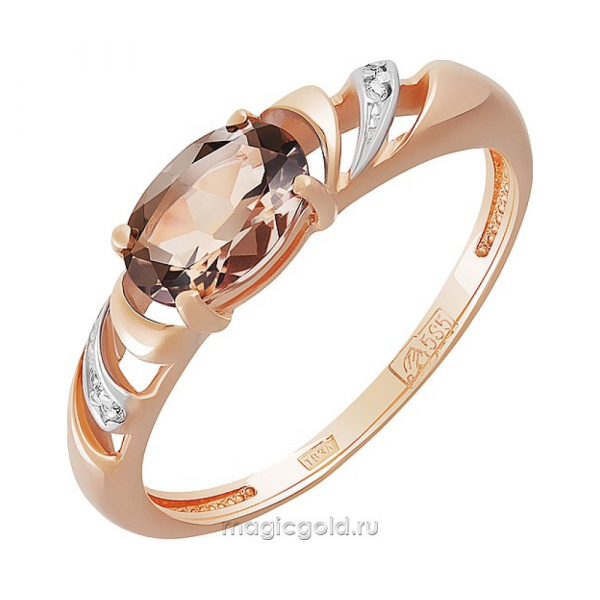 Золотое кольцо с раухтопазом и фианитом № 159611