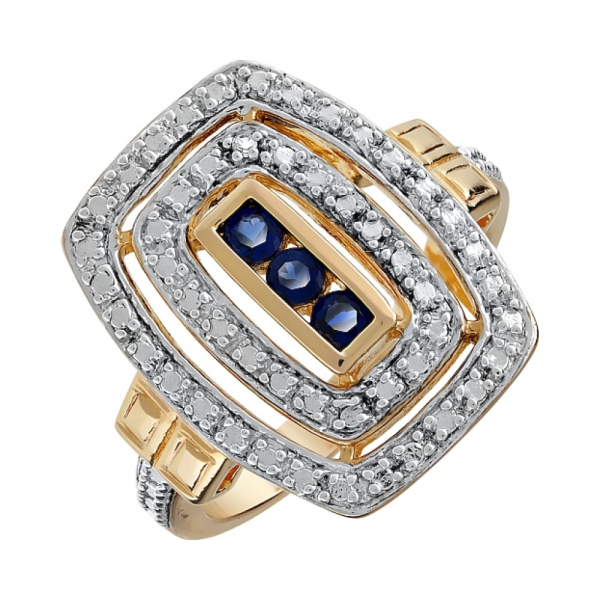 Серебряное кольцо с имитацией корунда, фианитом и золотым покрытием № 80547