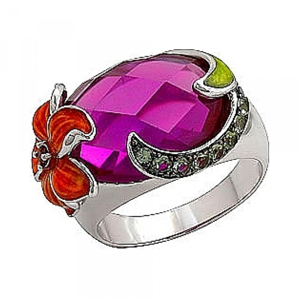 Серебряное кольцо с имитац. шпинели, корунда и фианитом № 70779