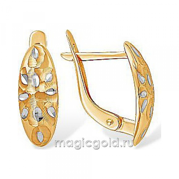 Золотые серьги без камня с алмазкой № 173914