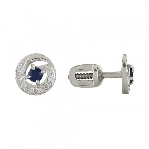 Пуссеты с бриллиантом и сапфиром № 99976