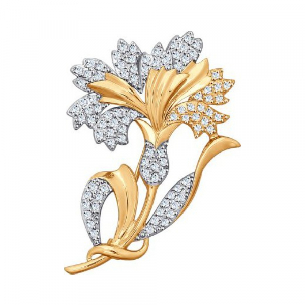 Золотая брошь с фианитом № 161662