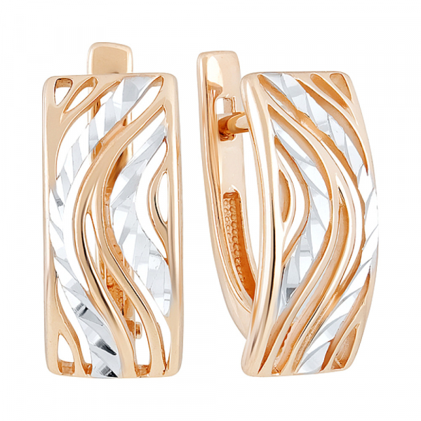 Золотые серьги без камня с алмазкой № 129797