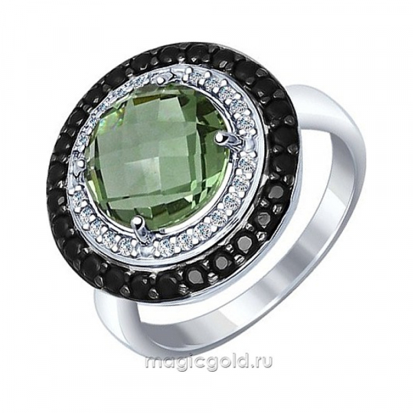 Серебряное кольцо с имитац. кварца и фианитом № 151489