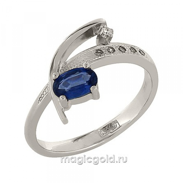 Золотое кольцо с бриллиантом и сапфиром № 65434