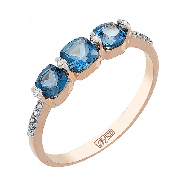 Золотое кольцо с бриллиантом и топазом № 114906