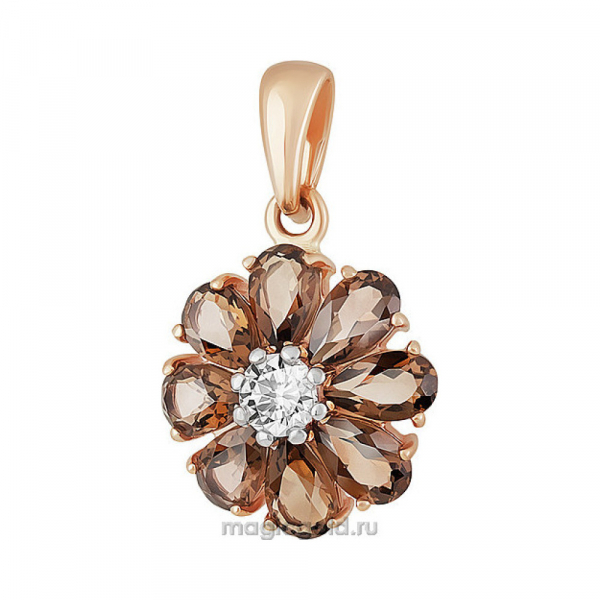 Золотая подвеска с раухтопазом и фианитом № 141887
