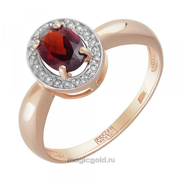Золотое кольцо с гранатом и фианитом № 158833