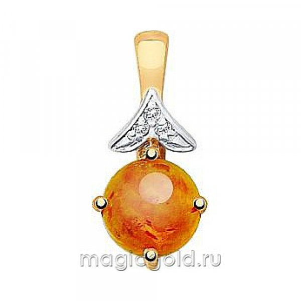 Золотая подвеска с янтарем и фианитом № 167116