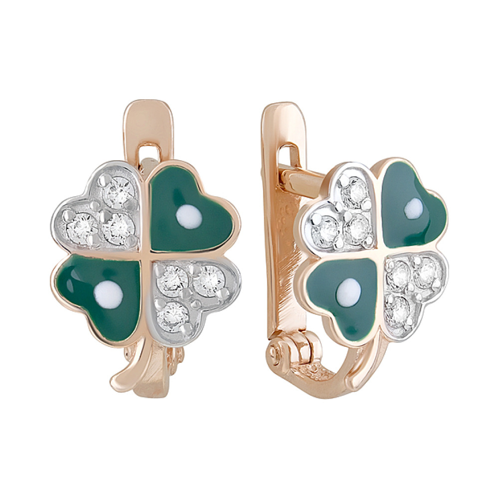 Золотые серьги с эмалью и фианитами № 127836