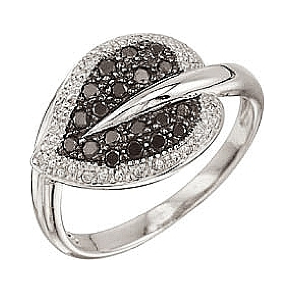 Золотое кольцо с чёрным и белым бриллиантами № 25206