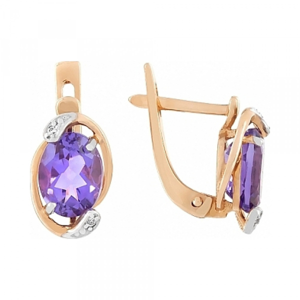 Золотые серьги с аметистом и фианитом № 105560