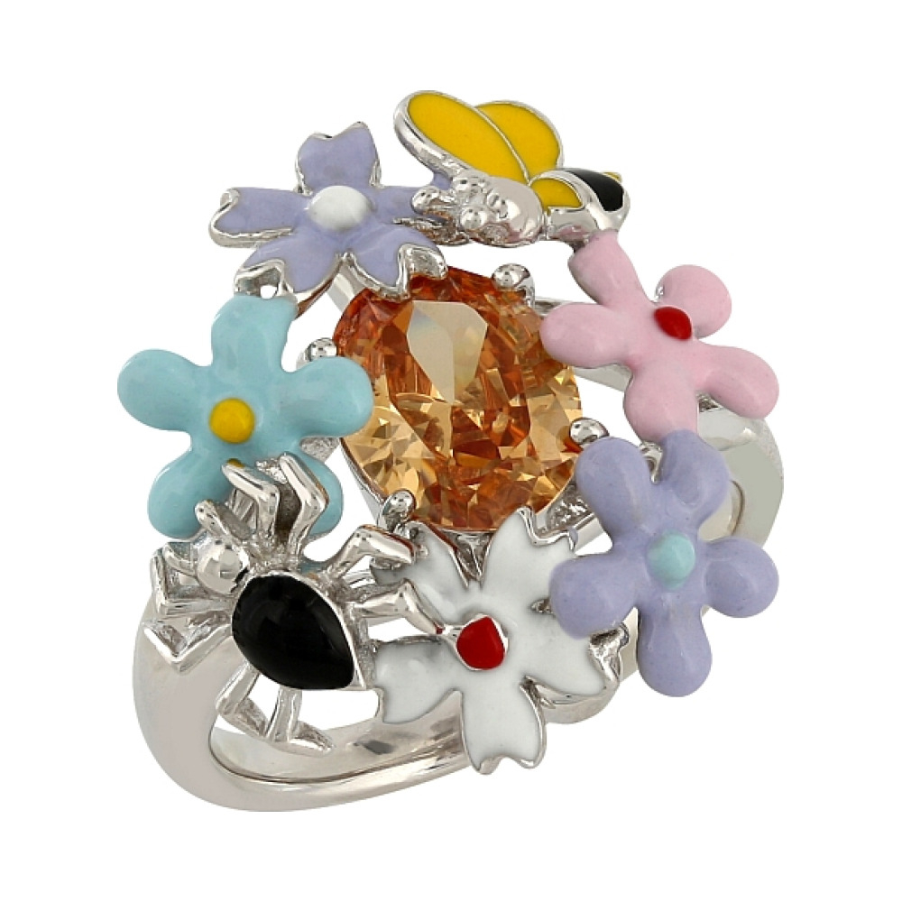 Серебряное кольцо с фианитом и эмалью № 106165