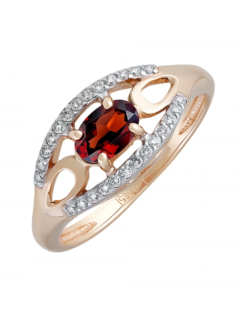 Золотое кольцо с гранатом и фианитом № 131670