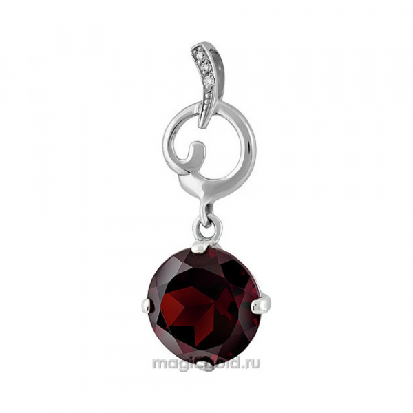 Серебряная подвеска с гранатом и фианитом № 132815